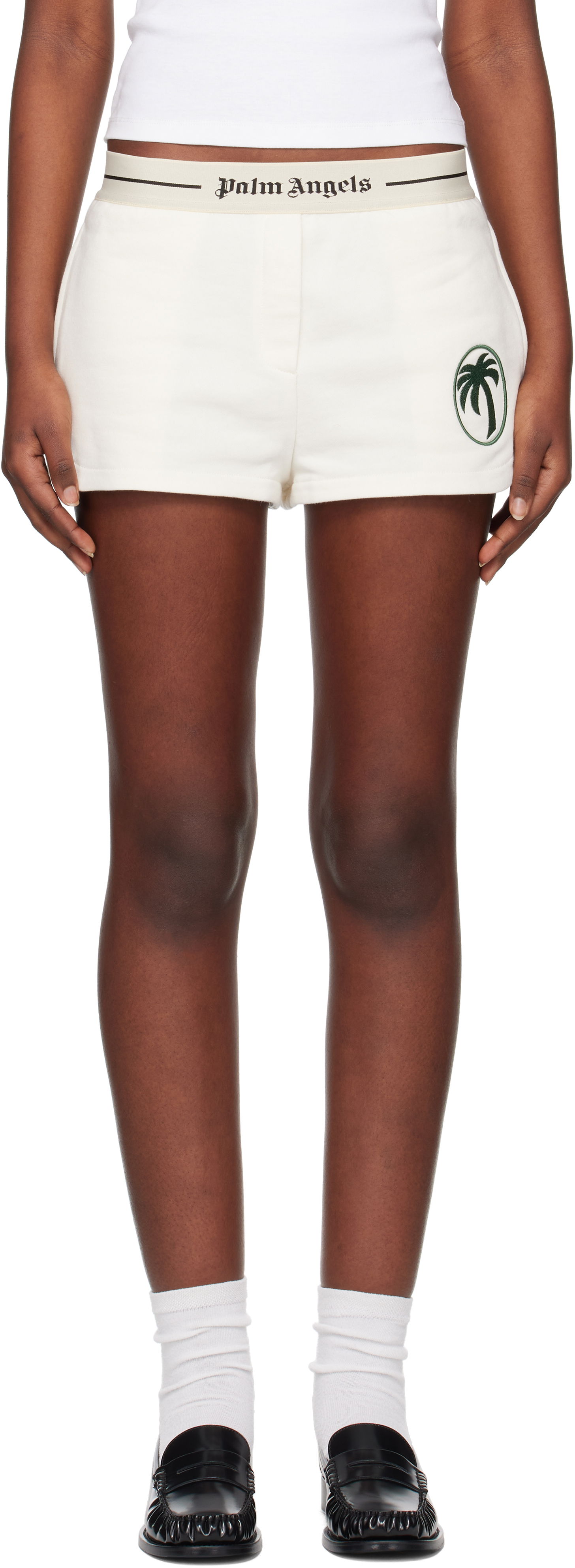 Shorts Palm Angels Palm Angels Oval Palm Sweat Shorts Hvid | PWCI014S25FLE0010357, 0