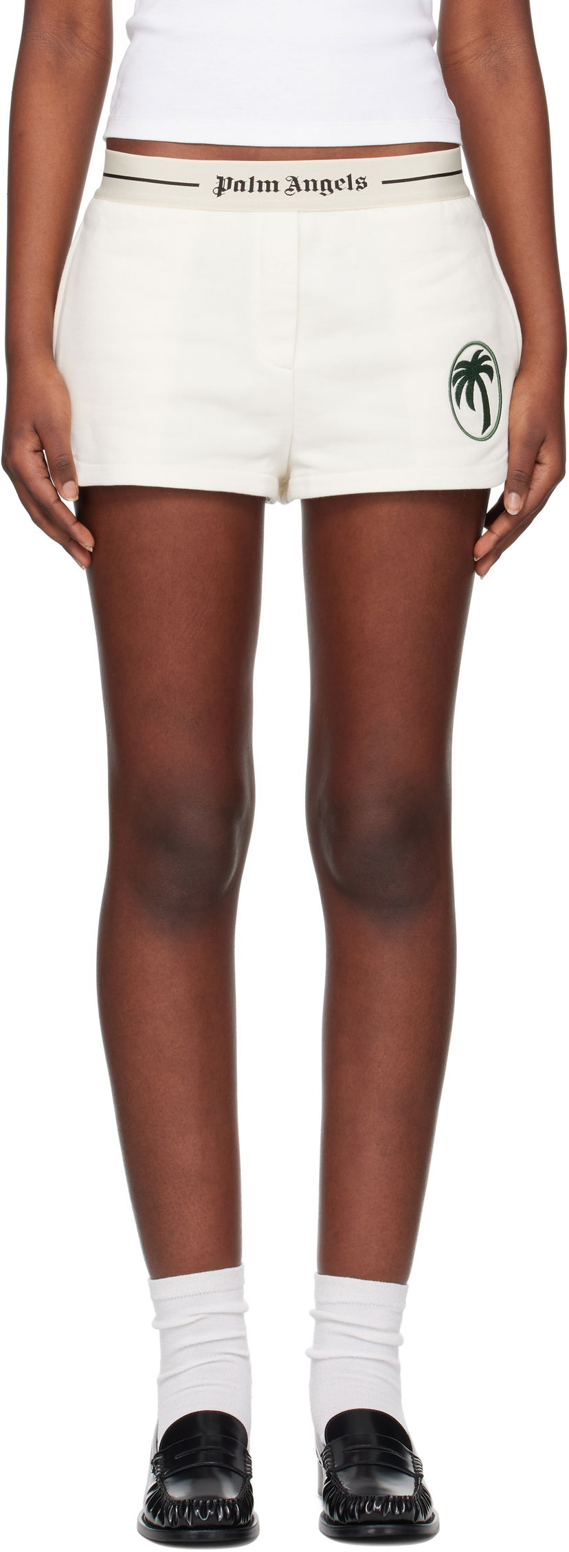 Shorts Palm Angels Palm Angels Oval Palm Sweat Shorts Hvid | PWCI014S25FLE0010357