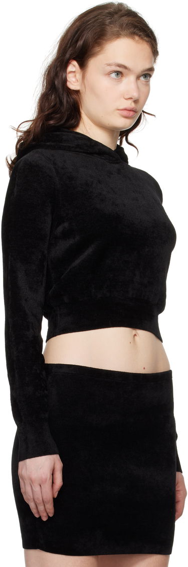 Sweatshirt Alexander Wang Alexander Wang Cropped Velour Hoodie Sort | 4KC4241002, 1