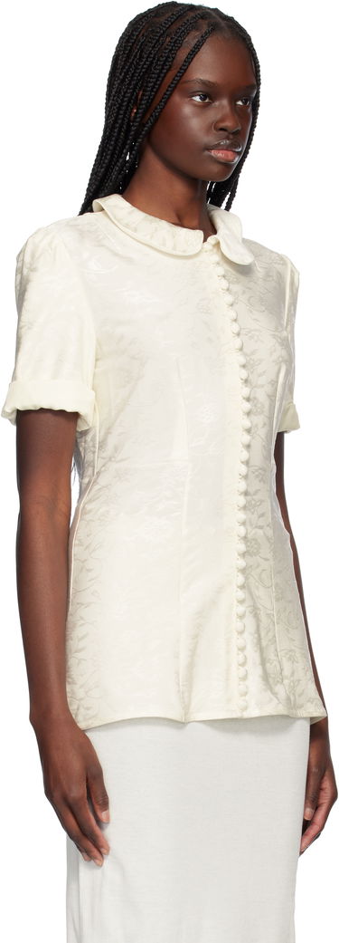 Skjorte Jil Sander Jil Sander Fluid Viscose Jacquard Blouse Blå | J03NF0001_J20297, 4