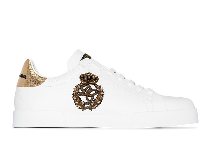 Sneakers og sko Dolce & Gabbana Portofino Crown Patch White Gold Hvid | CS1761AH136
