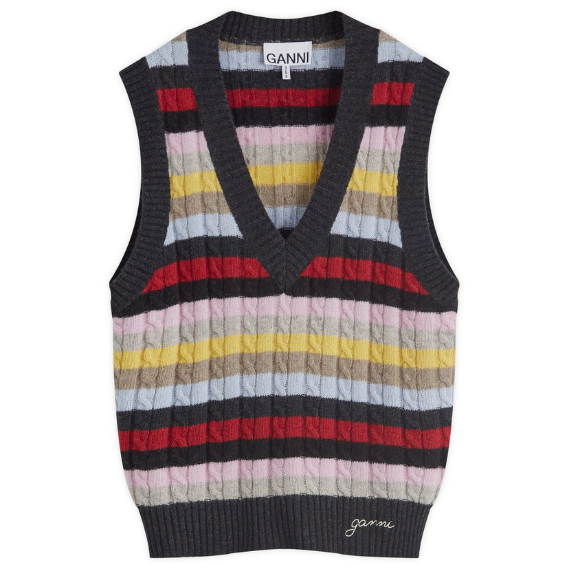Sweater GANNI Logo Wool Mix Vest Flerfarvet | K2286-MULTI