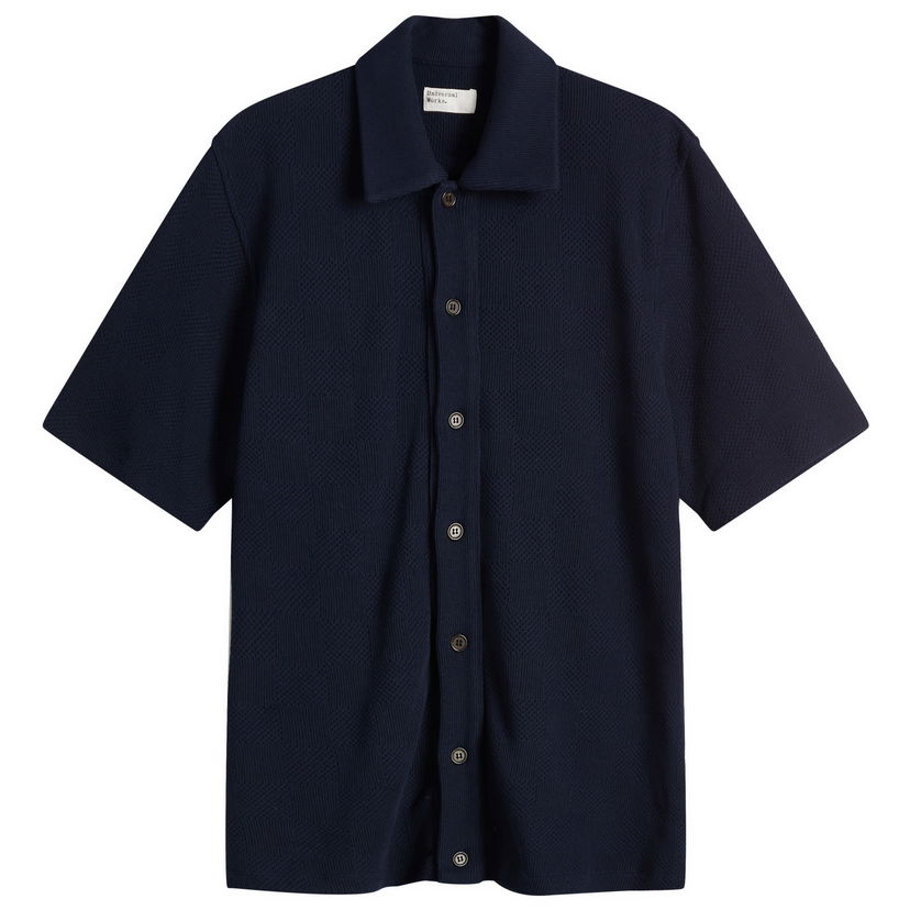 Skjorte Universal Works Universal Works Checkerboard Button Through Polo Shirt, Large Mørkeblå | 32415-BRN