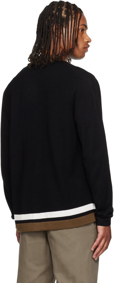 Sweater BOSS Striped Button-Up Sweater Sort | 50543770, 3
