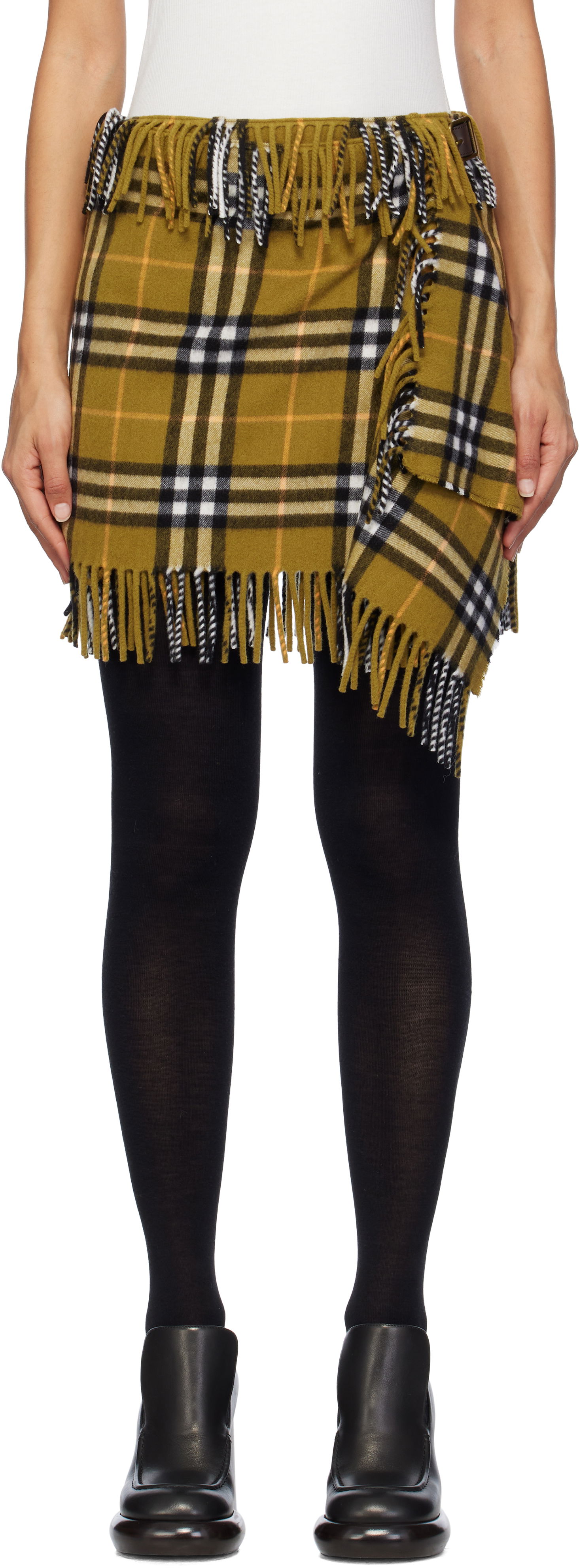 Nederdel Burberry Check Wool Cashmere Scarf Mini Skirt Brun | 8099716, 0