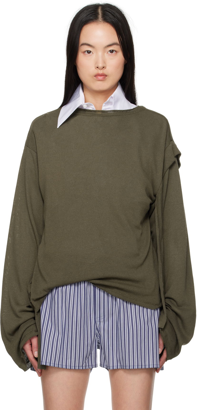 Sweater Ottolinger Ottolinger Deconstructed Linen Longsleeve T-Shirt Grøn | 10510120601
