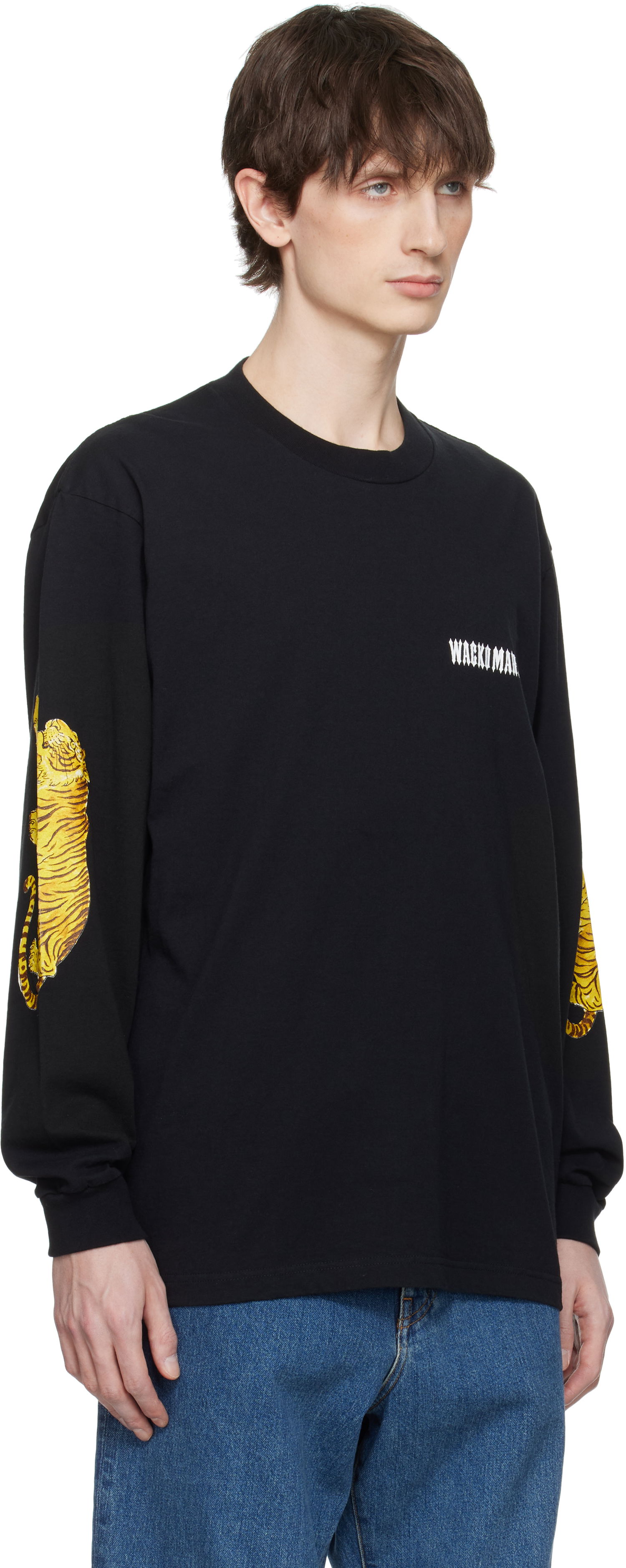 T-shirt WACKO MARIA Wacko Maria Washed Tiger Print Crew Neck Longsleeve T-Shirt Sort | 25SS-WMT-LT03, 1