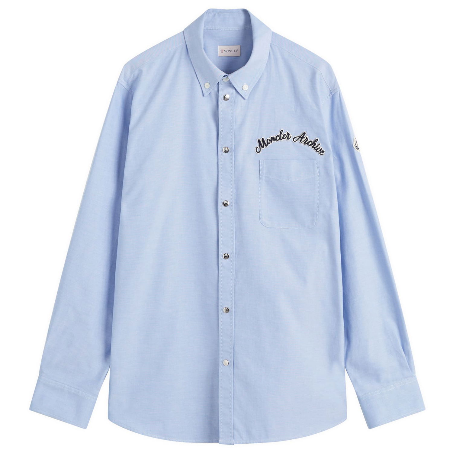 Skjorte Moncler Oxford Cotton Shirt With Logo Patch Blå | 2F000-06-20838-701, 0