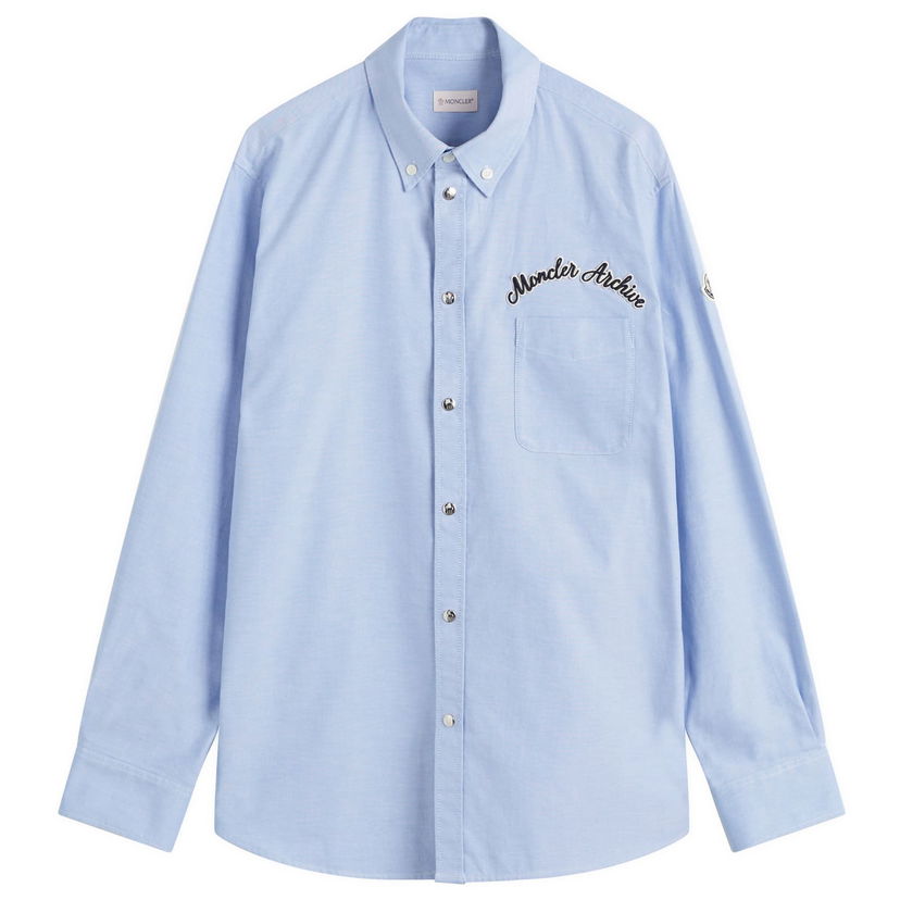 Skjorte Moncler Oxford Cotton Shirt With Logo Patch Blå | 2F000-06-20838-701