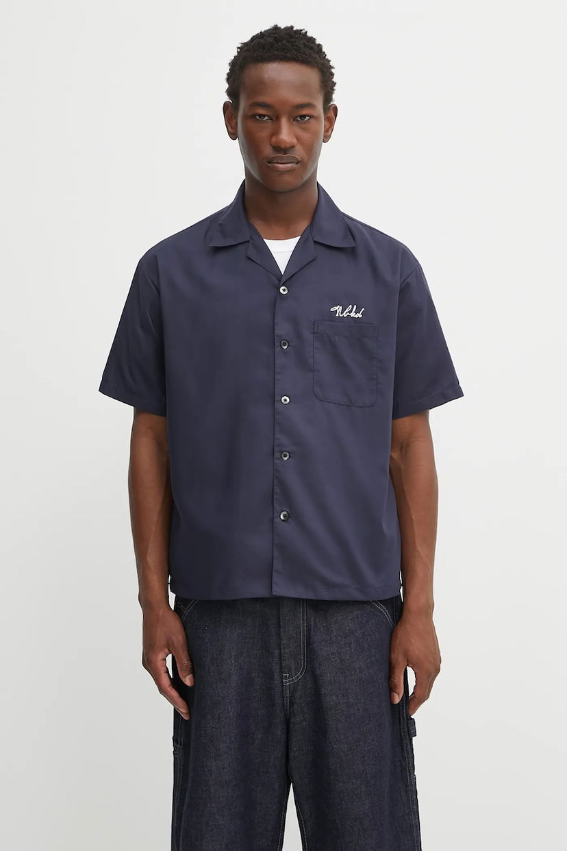 Skjorte Neighborhood NEIGHBORHOOD Solid-Color Hawaiian Shirt Mørkeblå | 251TSNH.SHM07