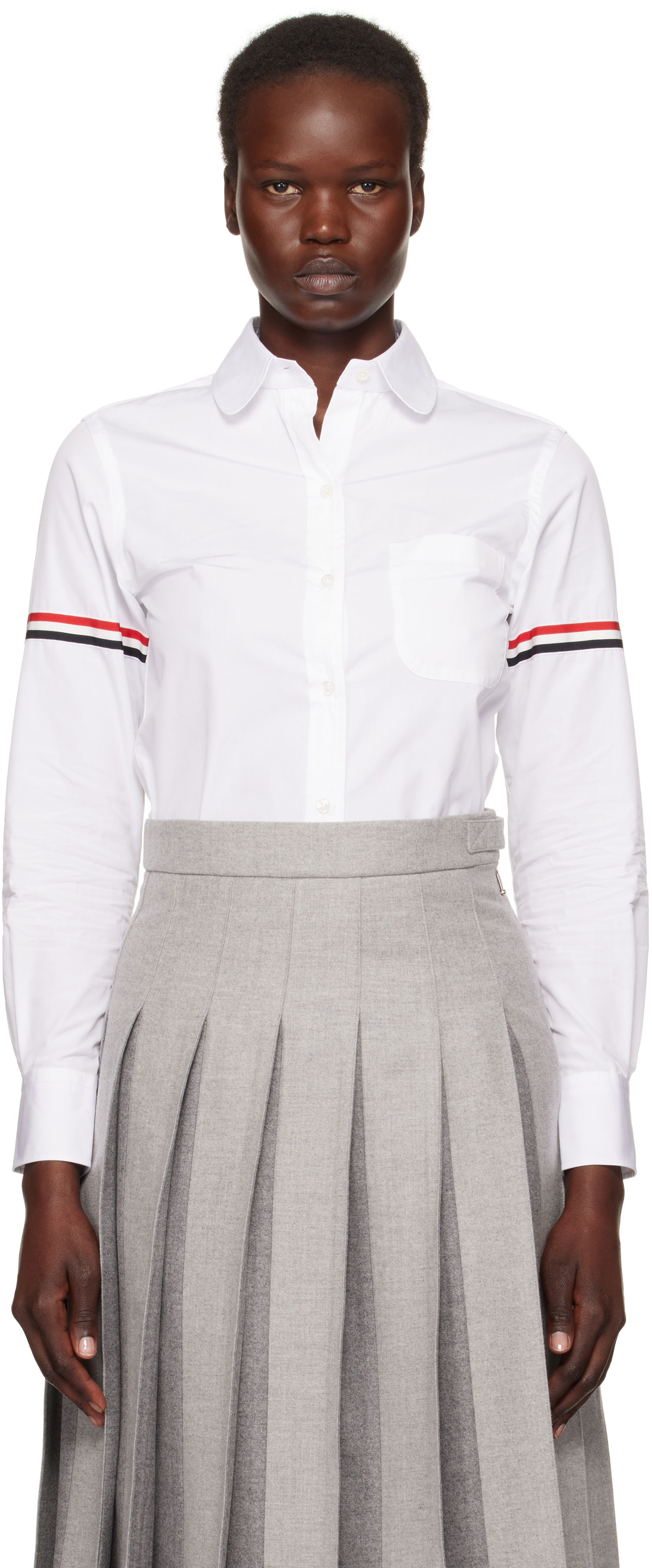 Skjorte Thom Browne Oxford Classic Round Collar Shirt With Long Sleeves Hvid | FLL019E-03113, 0