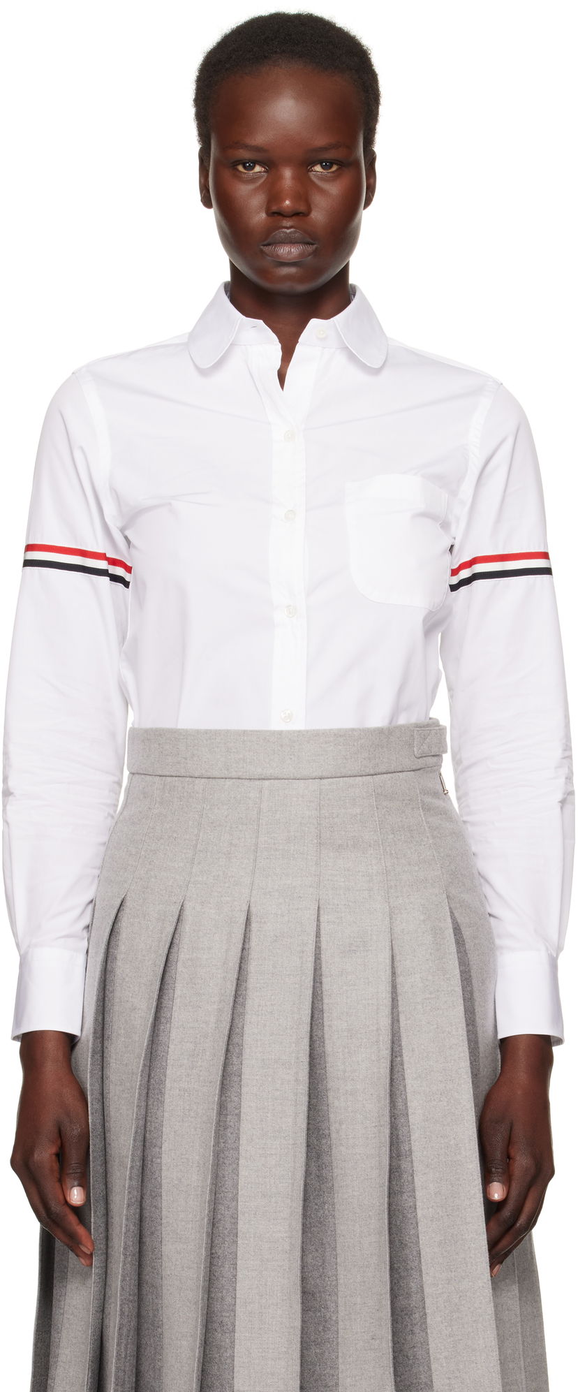 Skjorte Thom Browne Oxford Classic Round Collar Shirt With Long Sleeves Hvid | FLL019E-03113