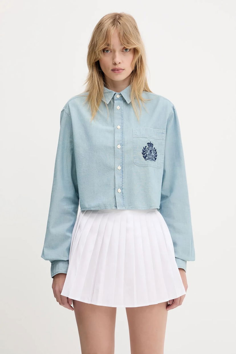 Skjorte Sporty & Rich Sporty & Rich H&W Crest Cropped Chambray Relaxed Fit Shirt Blå | SI024612241BL09