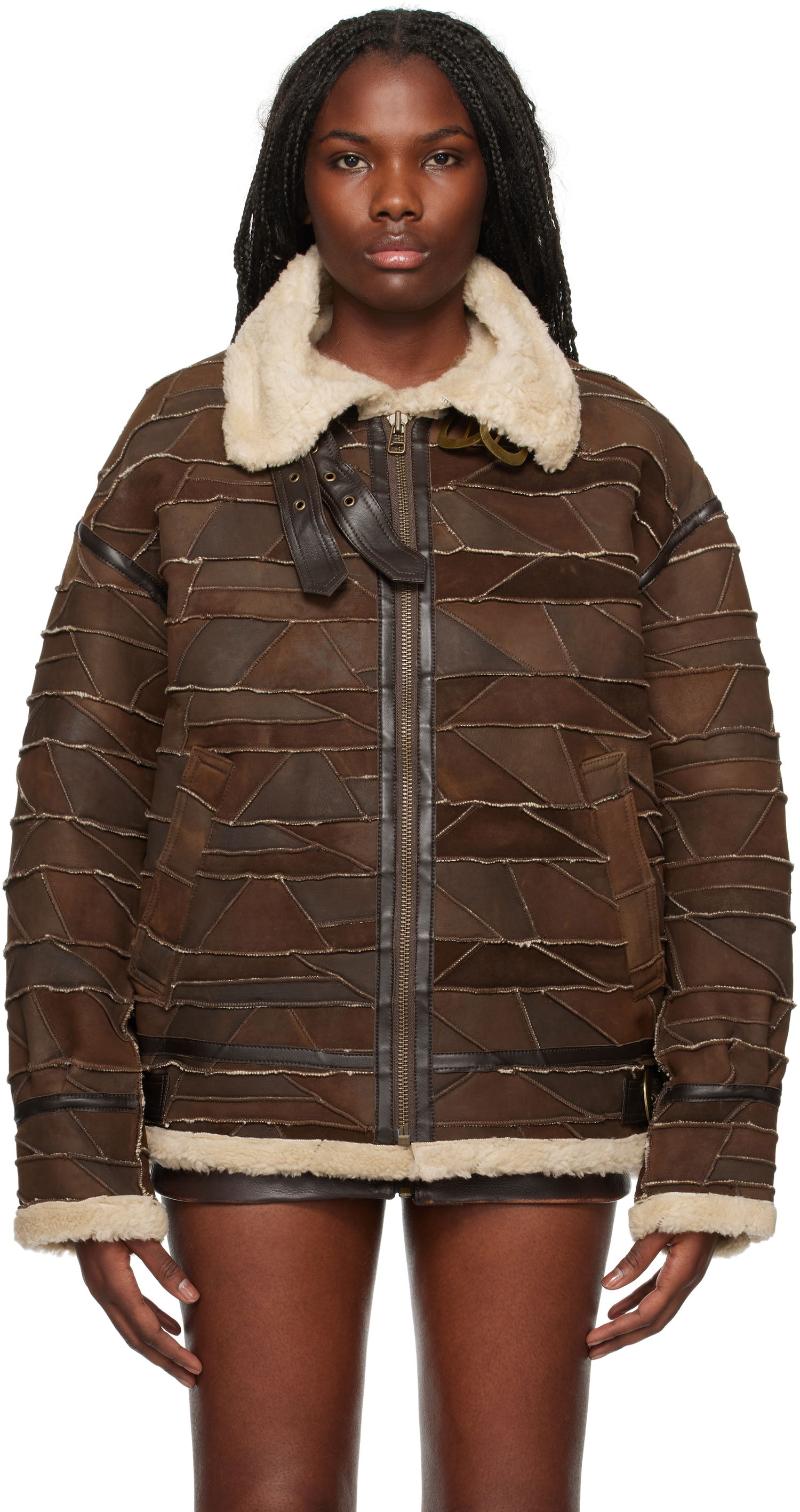 Bomberjakke GUESS Patchwork Faux-Shearling Jacket Brun | M4BL08L0UV0, 0