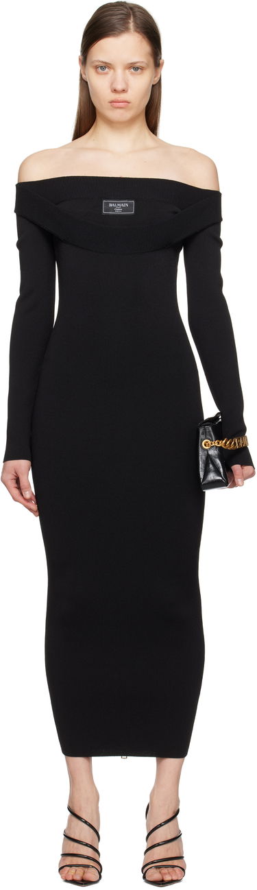 Kjole Balmain Balmain Plain Knit Off-The-Shoulder Maxi Dress Sort | EF1RL109KH82, 0