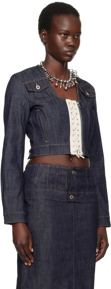 Jakke Jean Paul Gaultier Jean Paul Gaultier 'The Contrasting Lace-Up' Cropped Denim Jacket Blå | 25/33-F-VE085-D019-5568, 1