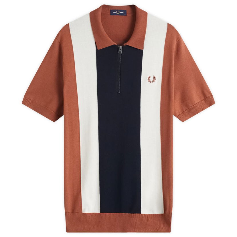 Polo skjorte Fred Perry Men's Vertical Stripe Zip Neck Knitted Polo Shirt Brun | K9728-Y91