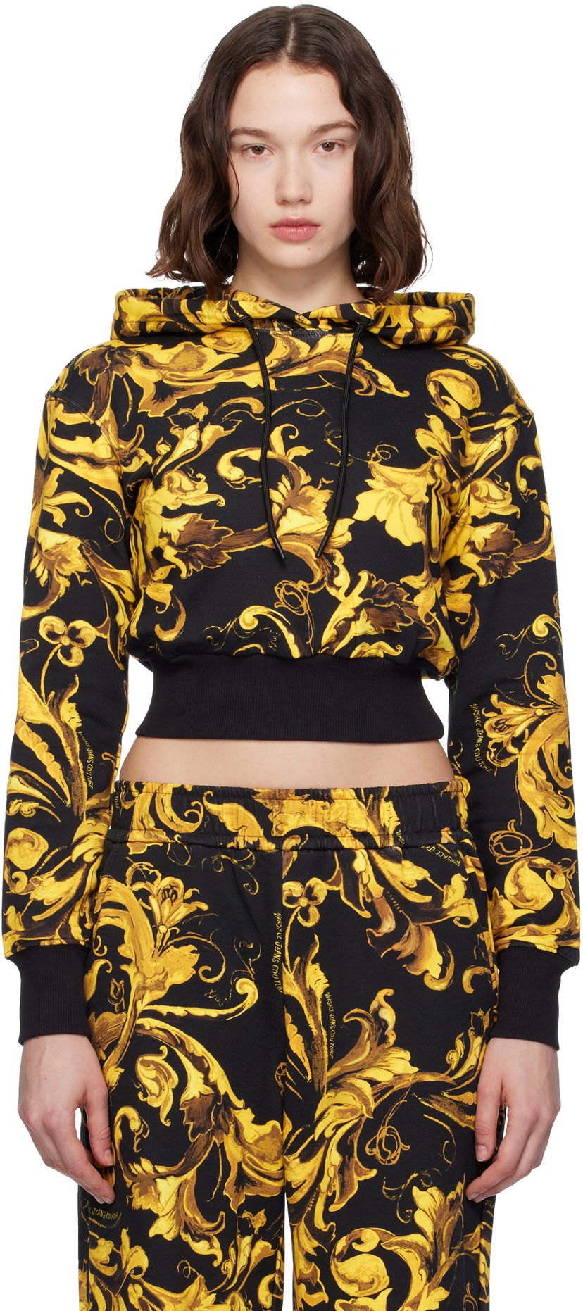Sweatshirt Versace Versace Jeans Couture Barocco Print Cropped Hoodie Sort | E79HAI313_EFS201