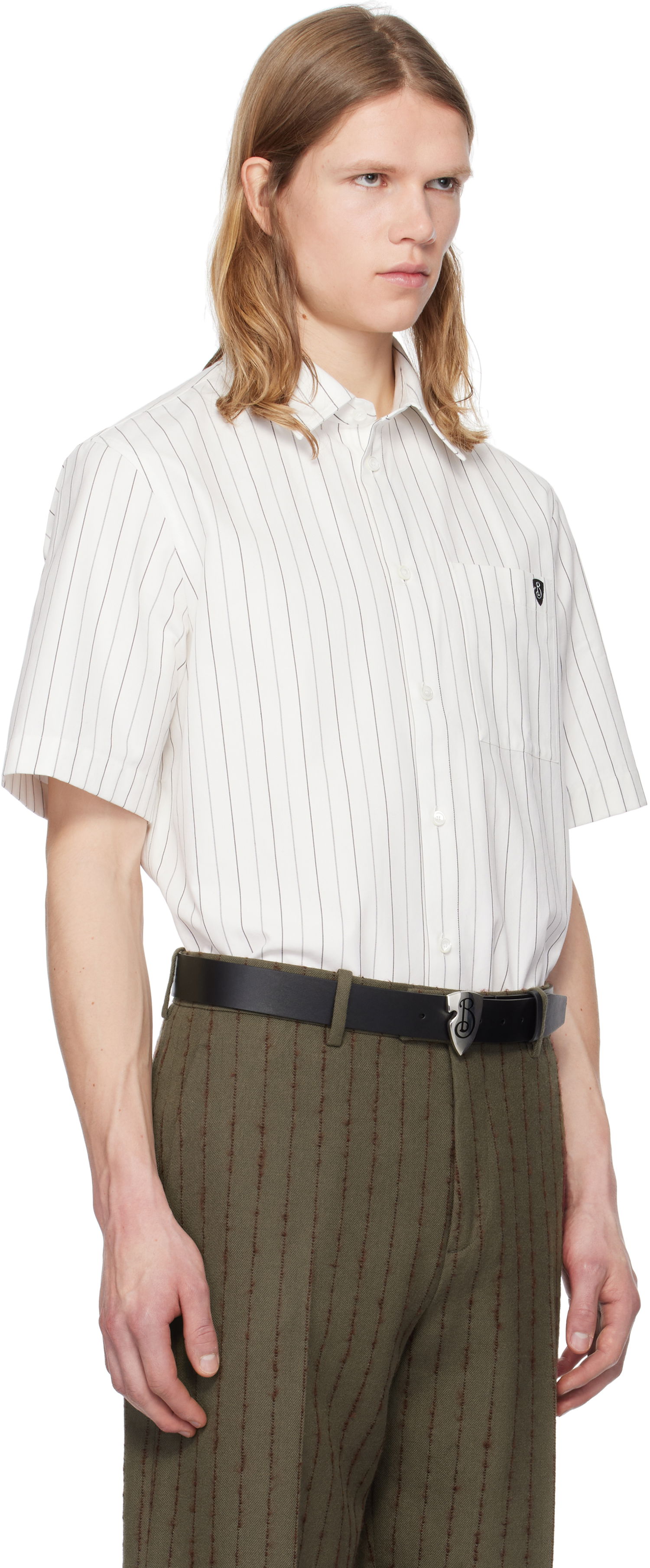 Skjorte Burberry Burberry Pinstripe Short Sleeve Shirt Hvid | 8102569, 1