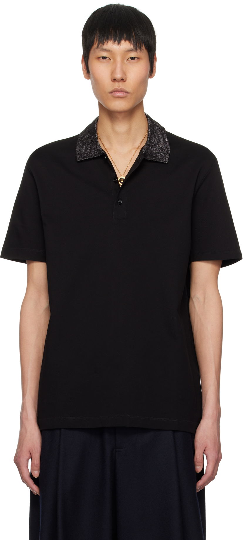 Polo skjorte Versace Versace Barocco Embroidered-Collar Polo Sort | 1013906_1A12966