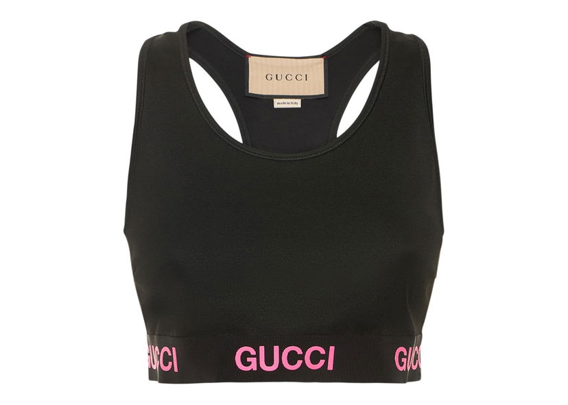 Crop top Gucci Logo Jacquard Crop Top Black Pink Sort | 693086 XJDS5 1037