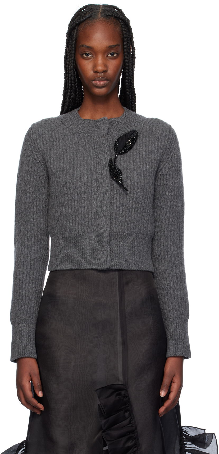 Sweater Erdem Cropped Embroidered Cardigan Grå | AW24_W1KT2_GRCAK