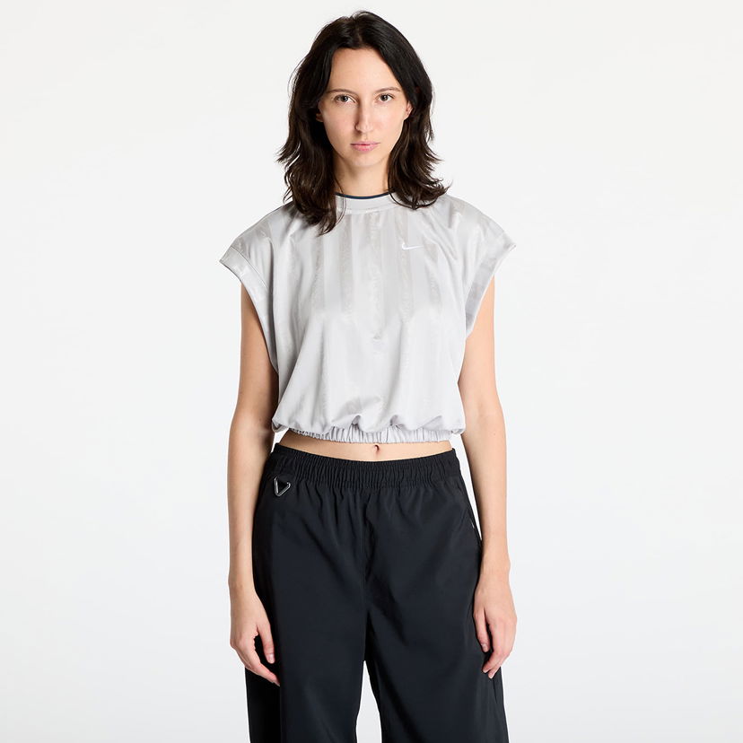 T-shirt Nike Top Sportswear Collection Women's Dri-FIT Jacquard Short-Sleeve Jersey Top Light Iron Ore/ Light Iron Ore/ Armoury Navy/ White Hvid | FV7549-014