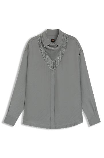Skjorte BOSS Oversized Blouse with Fringing Grå | 50544015