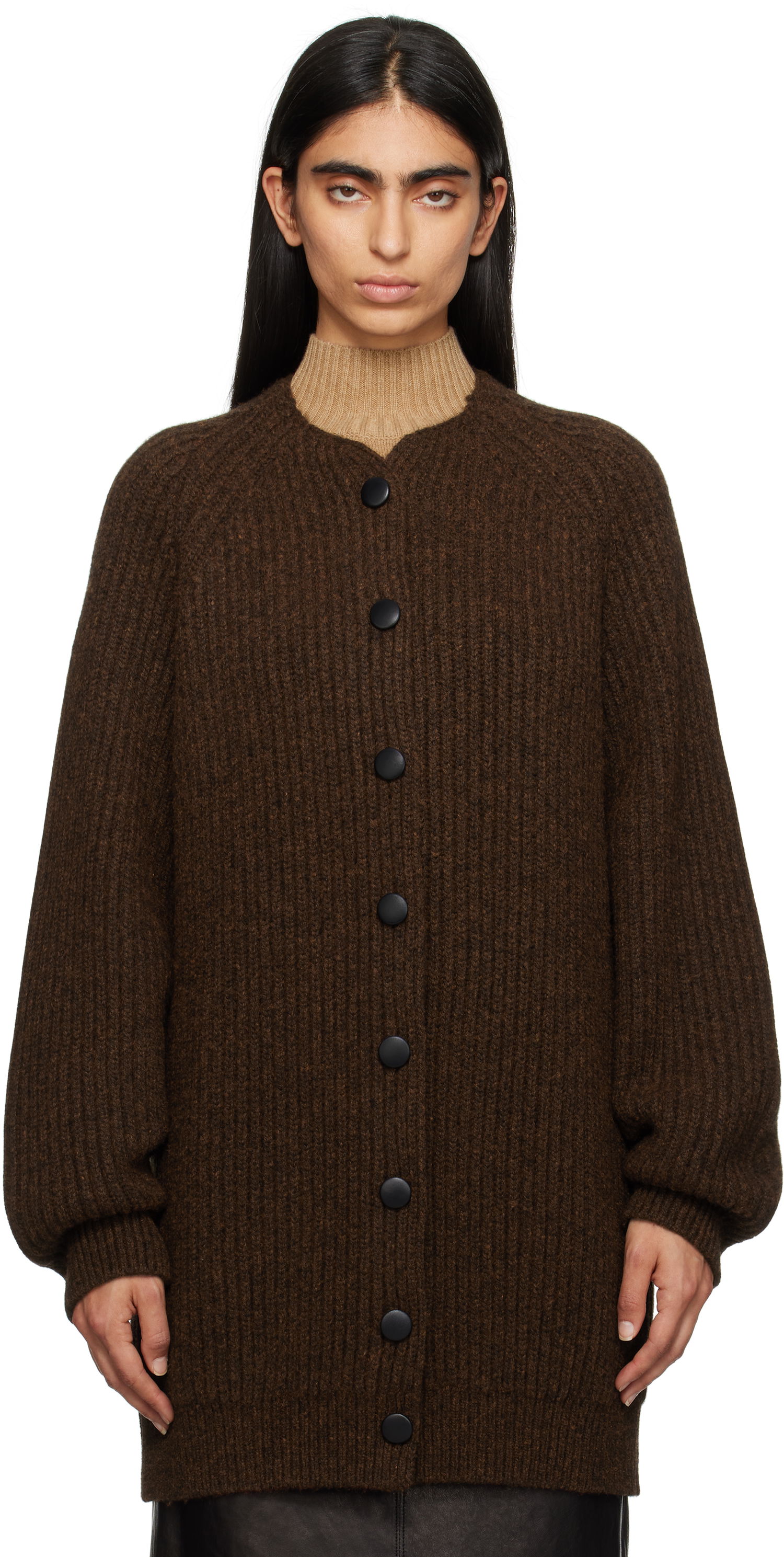 Sweater Khaite Jina Wool-Blend Cardigan Brun | 9633615, 0