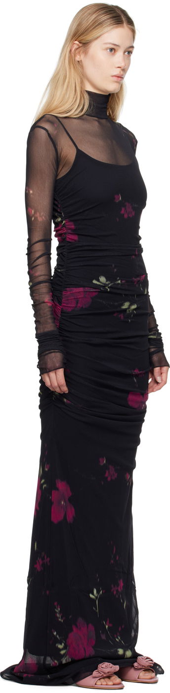 Kjole Blumarine Rose Print Sheer Maxi Dress Sort | A422A531A, 1