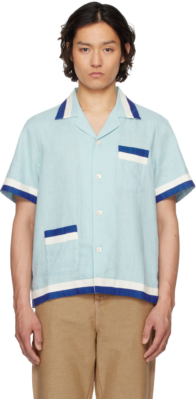 Skjorte Bode Bode Seedling Stripe Linen Resort Shirt Blå | MRS25SH031