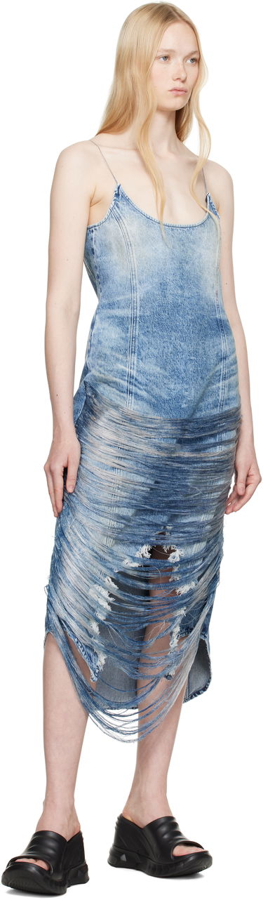 Kjole Diesel Diesel De-Dra-Fsg Frayed Denim Midi Dress Blå | A17930 0CMBM, 3