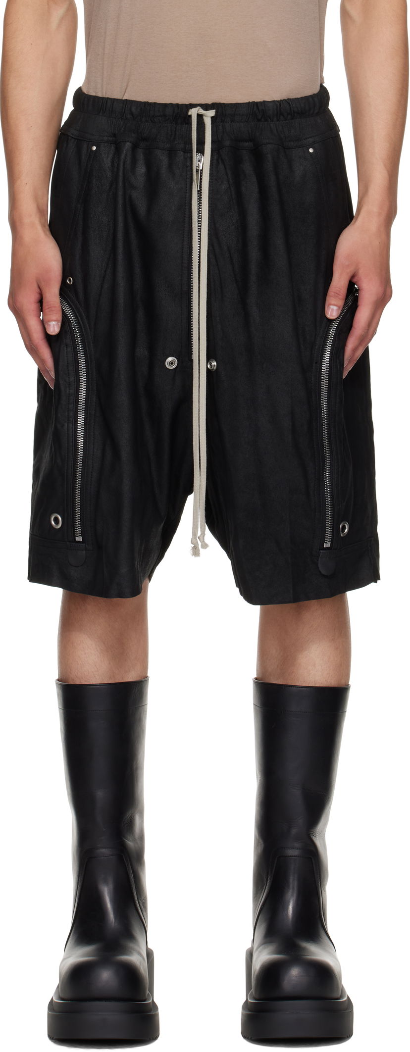 Shorts Rick Owens Rick Owens Bauhaus Bela Leather Shorts Sort | RU02E1392 LBA