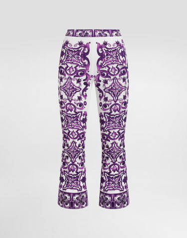 Bukser Dolce & Gabbana Dolce & Gabbana Majolica Print Silk Flare Trousers Lilla | FTAG7THPABPIP3TN, 0
