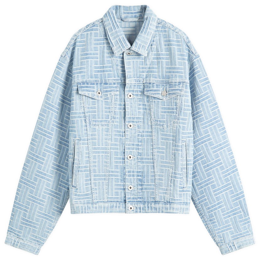 Bomberjakke KENZO Blue Weave Pattern Trucker Jacket Blå | FF55DV3026J4-DB