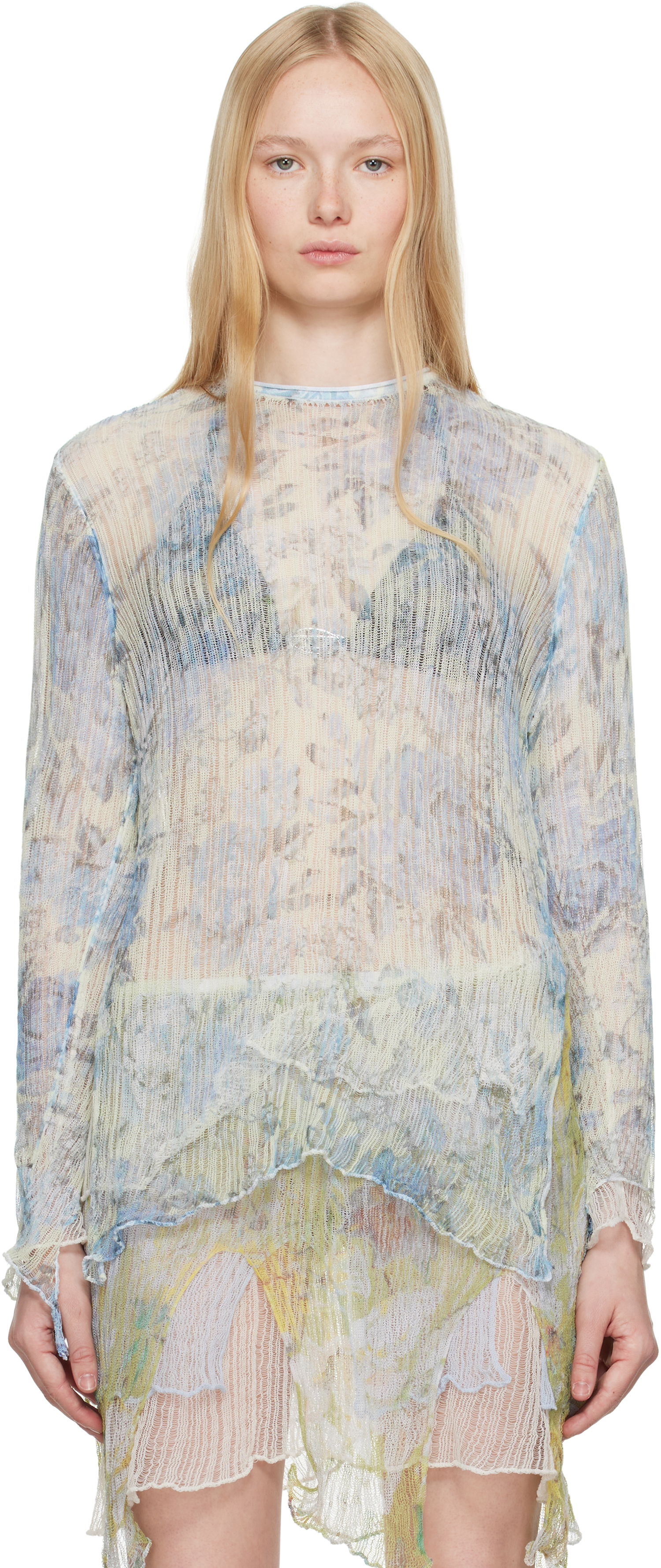 Kjole Diesel Diesel K-Aasmos-A Sheer Layered Long Sleeve Top Blå | A18017 0AFBT, 0