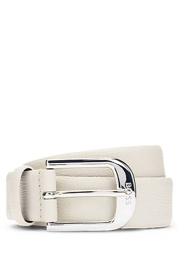 Bælter BOSS BOSS Grained-Leather Belt with Logo Buckle Hvid | 50480651, 0