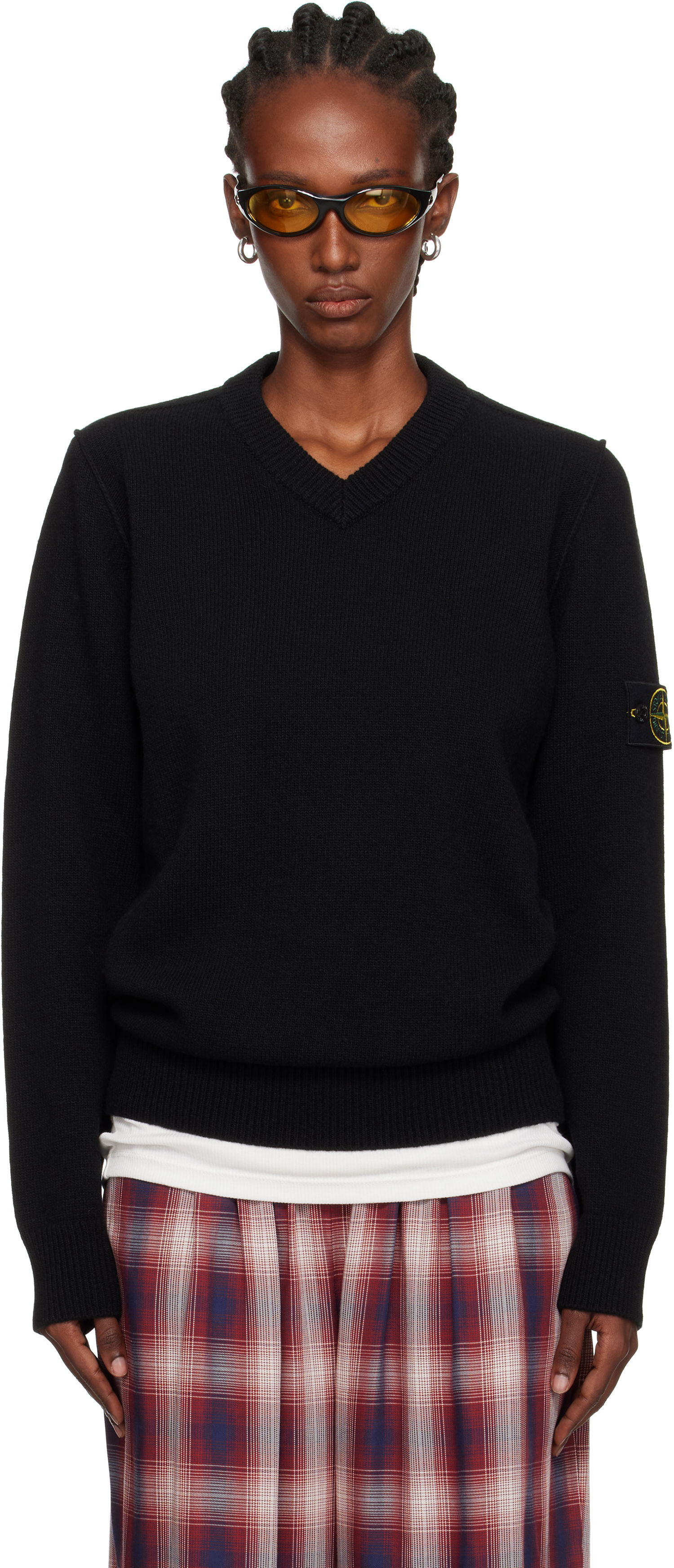 Sweater Stone Island Stone Island Lambswool V-Neck Sweater Sort | K2S15 5100033 S00A3, 0