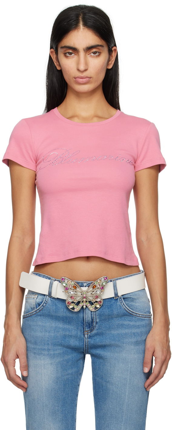 T-shirt Blumarine Crystal-Cut Cropped T-Shirt Lyserød | P422T054A