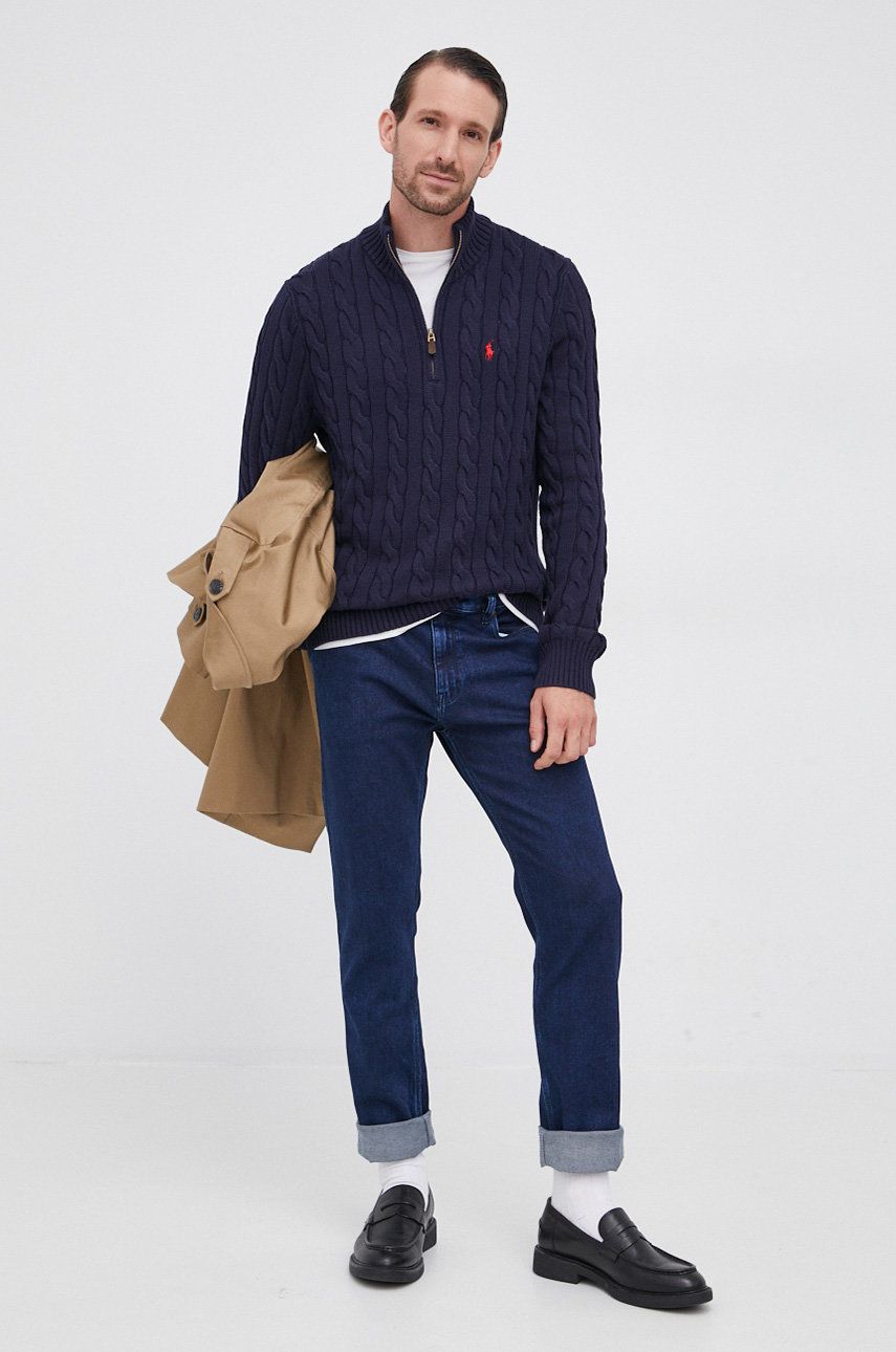 Sweater Polo by Ralph Lauren Ralph Lauren Cable-Knit Quarter-Zip Sweater Mørkeblå | 710810841001, 0