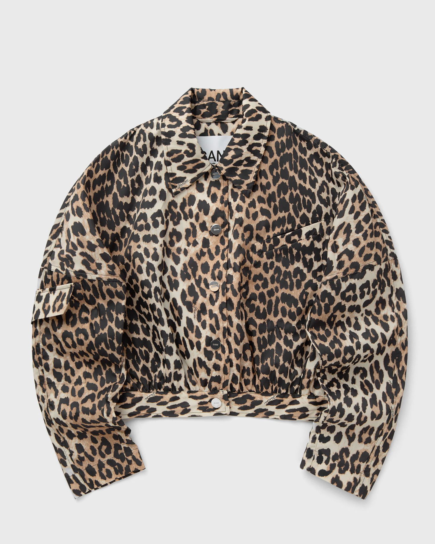 Jakke GANNI Ganni Duchesse Nylon Short Leopard Print Jacket Brun | W0470-943, 0