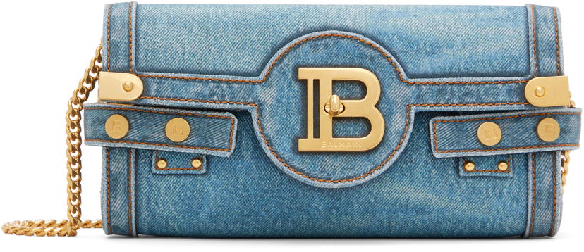 Skuldertaske Balmain Denim Crossbody Pouch Bag Blå | EN1LE596TDEN