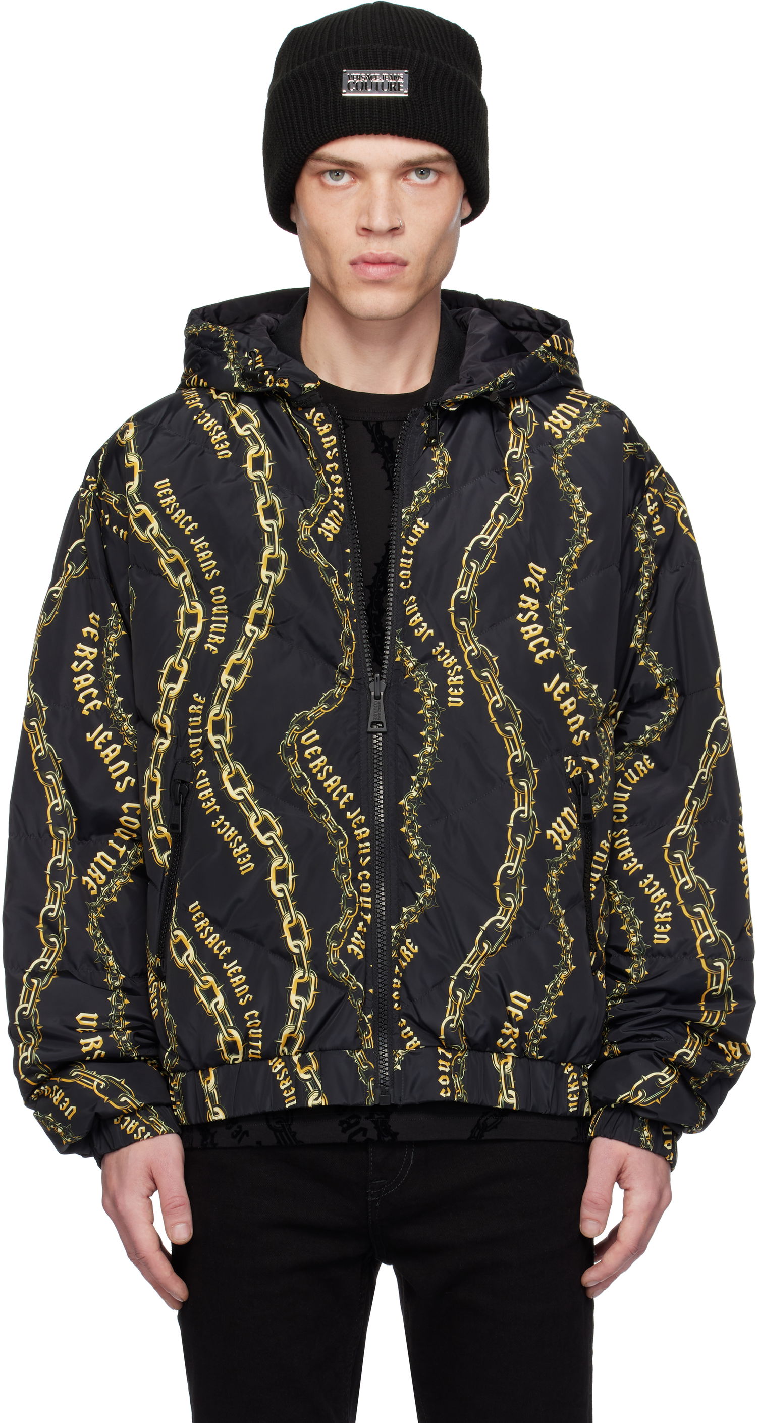 Puffer jakke Versace Chain Couture Reversible Puffer Jacket Sort | E77GAUD17_ECQD56, 0