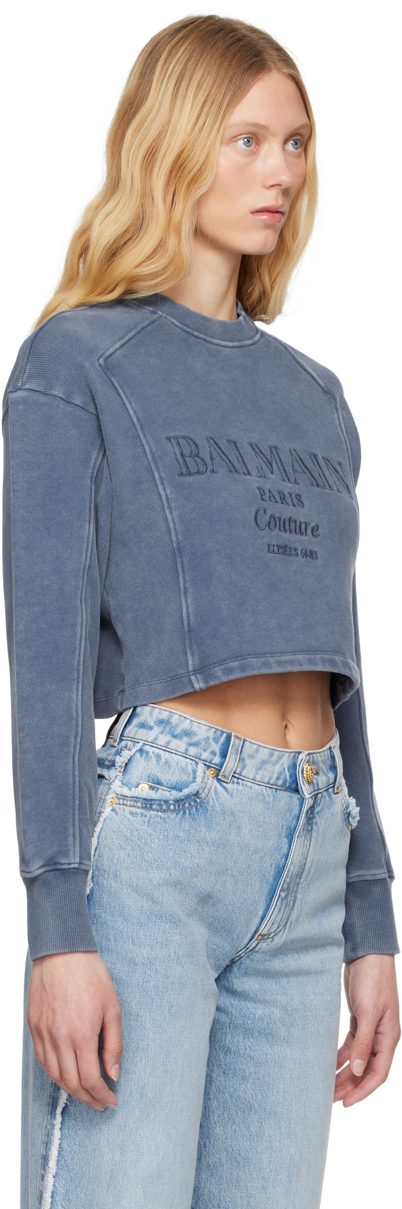 Sweater Balmain Balmain 'Couture' Cropped Embroidered Sweatshirt Blå | EF1JO076BC96, 1