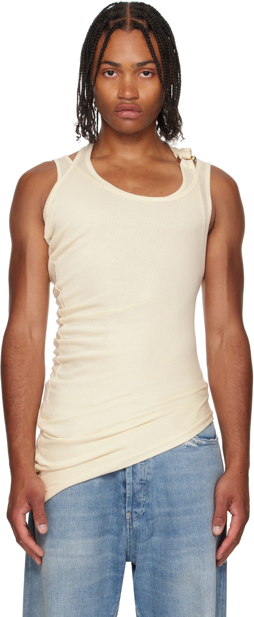 Tanktop Jean Paul Gaultier Jean Paul Gaultier 'Gaultier' Piercing Tank Top Beige | 25/03-W-TO292-J000-03