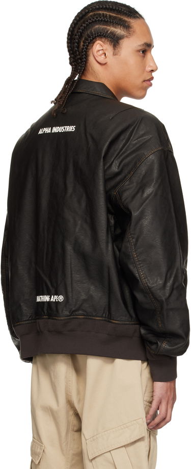 Bomberjakke AAPE by A Bathing Ape AAPE by A Bathing Ape Alpha Industries Edition Faux-Leather Bomber Jacket Sort | AAPJKM9717XXNBWD, 2
