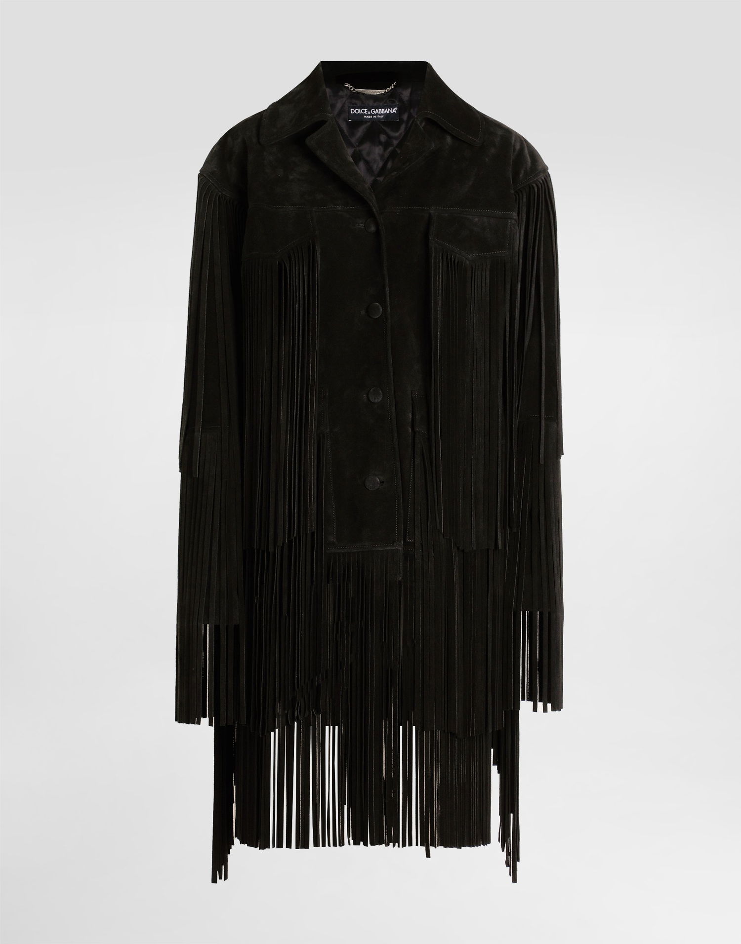 Jakke Dolce & Gabbana Dolce & Gabbana Women's Suede Fringe Jacket Sort | F27GZLHULYFN0000, 0