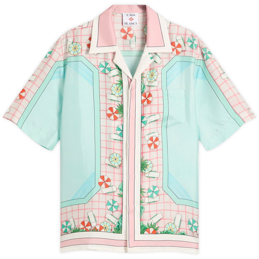 Skjorte Casablanca Casablanca Cuban Collar Short Sleeve Silk Shirt, Size Large Flerfarvet | MPF25-SH-003-08