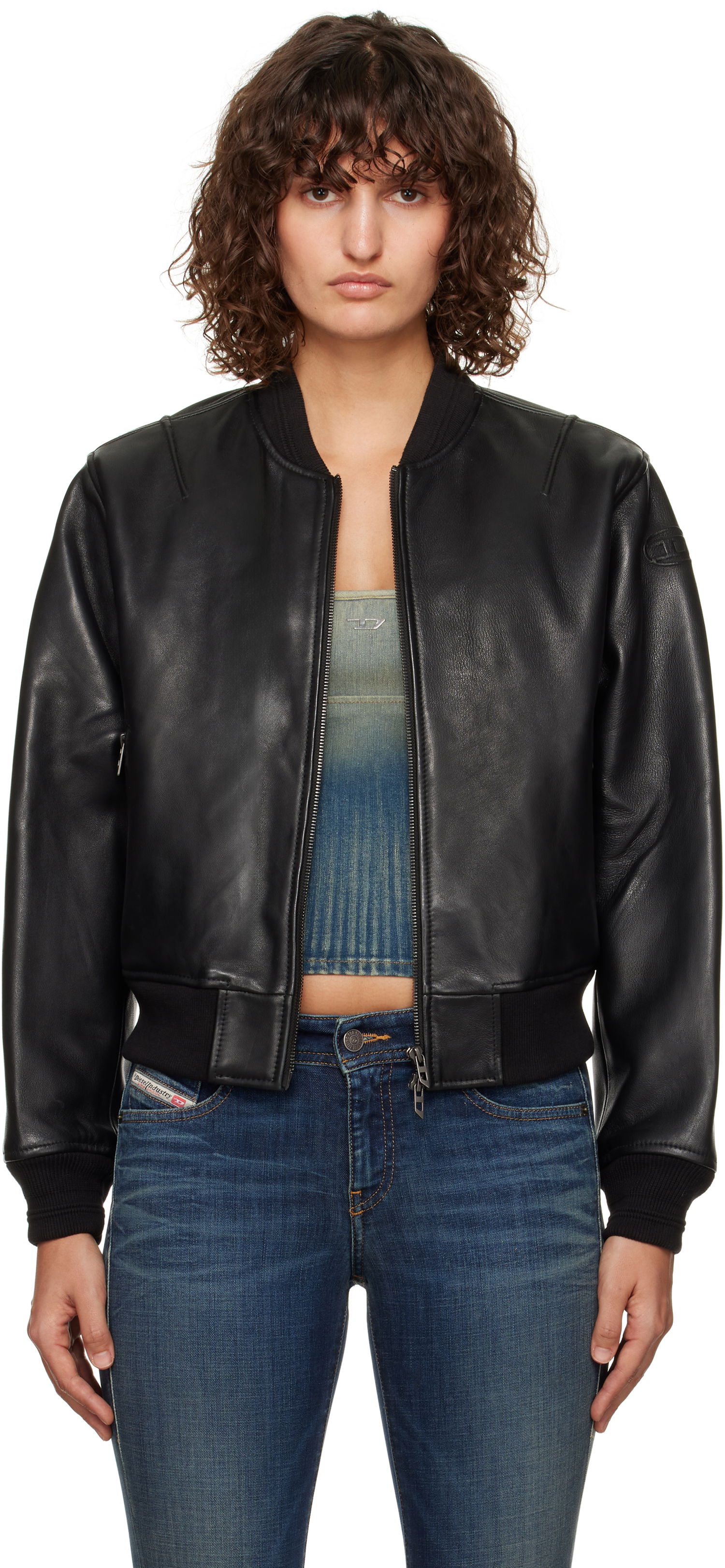 Bomberjakke Diesel Leather Bomber Sort | A14564 0HJAC, 0