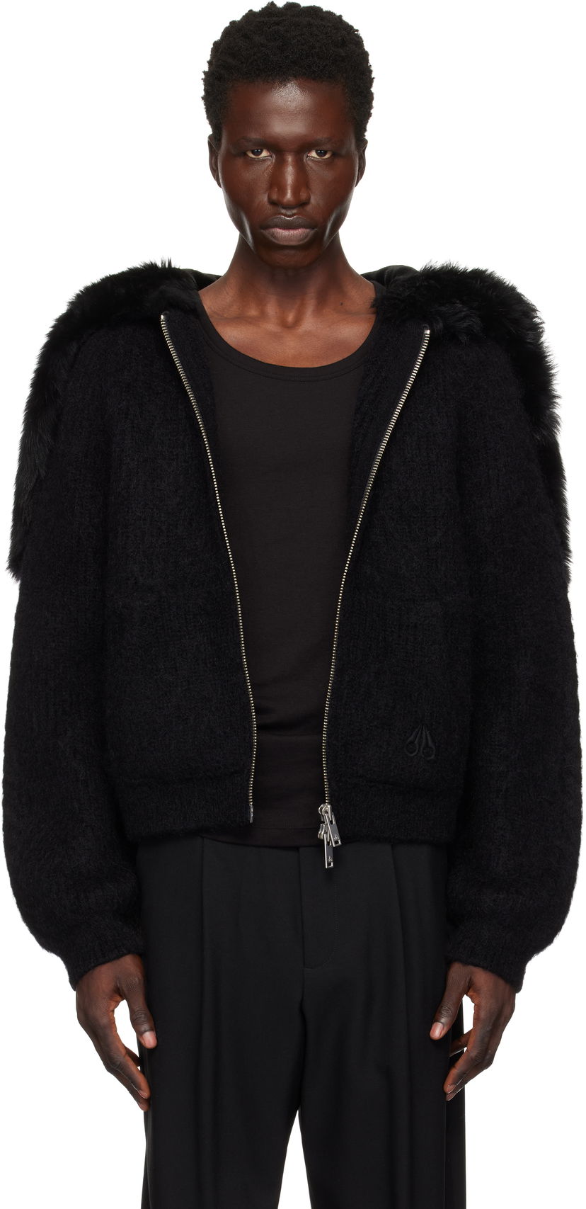 Sweatshirt Moose Knuckles Faux Fur Trim Knit Hoodie Sort | M34MK682